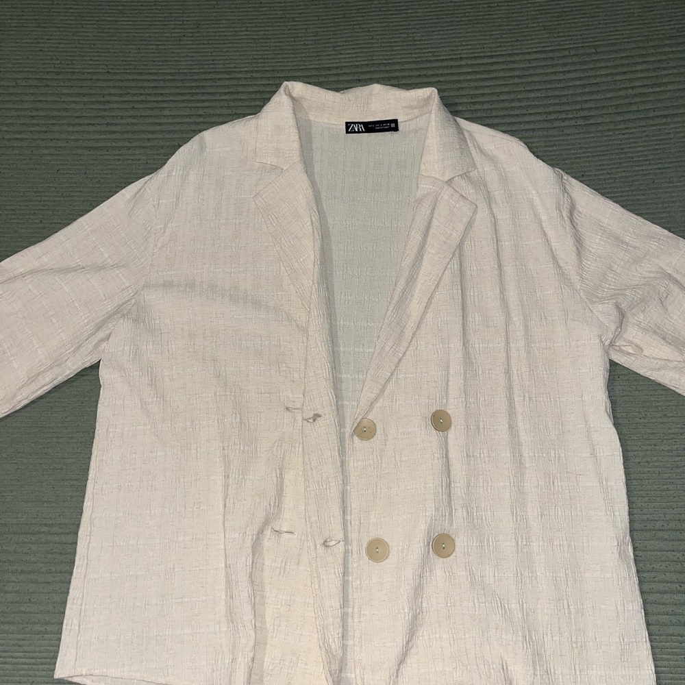 Zara Off-White Textured Blazer